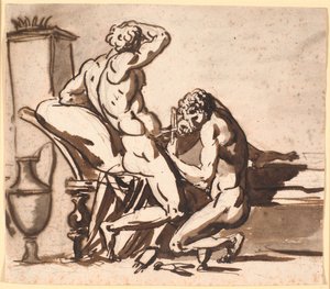 Um homem nu circuncidando outro homem nu, ou: Urano banqueteado por Cronos?