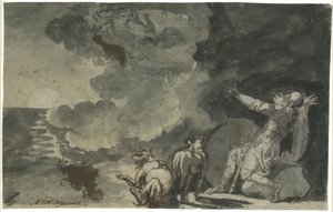 Fingal vê os espíritos de seus ancestrais ao luar. Cena de Ossian de Nicolai Abildgaard