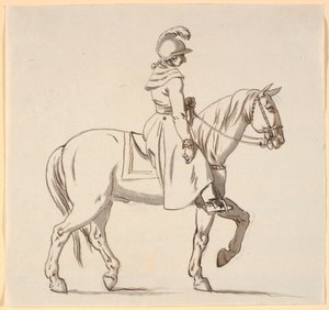Caricatura de um cavaleiro (com vista para a estátua de Christian V?) de Nicolai Abildgaard