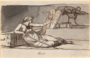 Figura feminina reclinada simbolizando a religião judaica de Nicolai Abildgaard