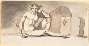 Mercúrio, sentado por fardos de mercadorias. Alegoria do comércio de Nicolai Abildgaard