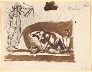 Muhammed, sentado entre almofadas, deixou uma figura feminina de Nicolai Abildgaard