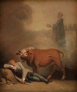 Niels Klim acha que ouve o Diácono quando é despertado por um touro de Nicolai Abildgaard