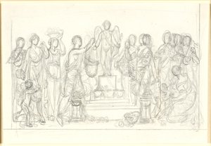 Sacrifício ao Cupido. O Cupido alado em um pedestal, cercado por inúmeras figuras de Nicolai Abildgaard
