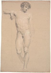 Modelo em pé. Vista frontal. Braço direito apoiado em pedestal alto de Nicolai Abildgaard