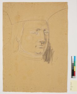 Estudo da cabeça de Christian I em Christian I eleva Holstein ao Ducado de Nicolai Abildgaard