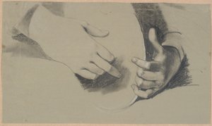 Estudo de duas mãos segurando um objeto oval (um espelho ou uma coroa?) de Nicolai Abildgaard