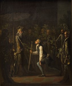Os Potuanos ficam surpresos ao ver Niels Klim Genuflect na frente do Príncipe Sábio. de Nicolai Abildgaard