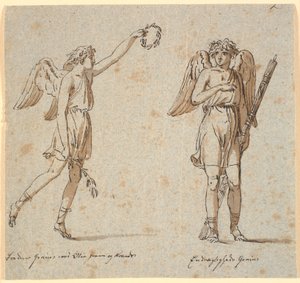 Dois gênios, um com um ramo de oliveira, o outro com um fasces de Nicolai Abildgaard