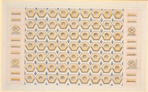 Teto de calado com cassetes hexagonais e rosetas em amarelo e violeta de Nicolai Abildgaard