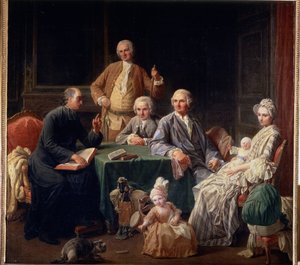 "Retrato da família Leroy" Cena familiar com um padre, a mãe e as crianças. Pintura de Nicolas Bernard (1735-1784) 1766-1767 Dim. 136x147 cm Museu Pushkin, Moscovo