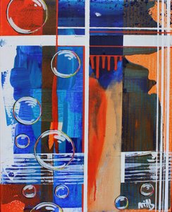 Bolhas azuis e laranjas abstratas