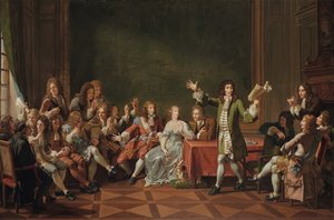 Molière Reading Tartuffe na casa de Ninon de Lenclos