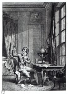 St. Preux Recebendo o Retrato de Julie, ilustração de &39;The New Heloise&39; de Jean-Jacques Rousseau (1712-1778) de Nicolas Andre Monsiau