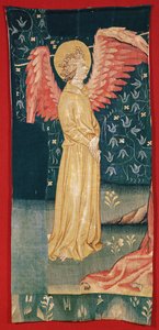 Um anjo, fragmento de no.84 de &39;O Apocalipse de Angers&39;, 1373-87 (tapeçaria) de Nicolas Bataille