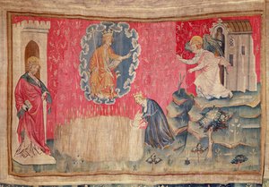 A colheita dos eleitos, da tapeçaria de Apocalypse de Angers, 1373-87 (tapeçaria) de Nicolas Bataille