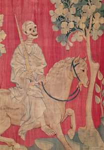 O cavalo vívido e a morte, da tapeçaria de Apocalypse de Angers, 1373-87 (tapeçaria) de Nicolas Bataille