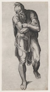 José de Arimatéia, após o afresco da Crucificação de Michelangelo na Cappella Paolina, V..., 1540-6 de Nicolas Beatrizet