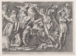 Espelho da magnificência romana: Batalha das Amazonas, 1559., 1559 de Nicolas Beatrizet