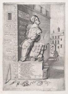 Espelho da Magnificência Romana: Estátua de Pasquin na Casa do Cardeal Ursinus..., século XVI. de Nicolas Beatrizet