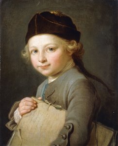 Retrato de um jovem rapaz, meio comprimento, vestindo um casaco cinza e boné,