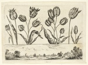 Flores e Cena de Caça, do Livre Nouveau de Fleurs... de Nicolas Cochin