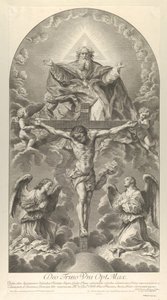 A Santíssima Trindade, Cristo na cruz ladeado por dois anjos, o Espírito Santo como uma pomba e..., 1702. de Nicolas Dorigny