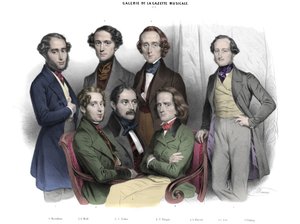 Galerie de la Gazette musicale N. 2. Celebridades de 1842: Frederic Chopin (1810-1849) Franz Liszt (1811-1886), Jacob (Jakob, Jacques) Rosenhain, Edouard Wolff, Sigismund Thalberg, Adolf von Henselt, Theodor (Theodore) Dohler (1814-1856). Gravação por Nico