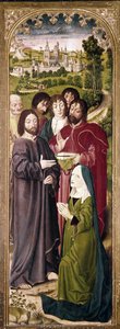 A ressurreição de Lázaro: Marta antes de Cristo (detalhe do painel esquerdo) (tempera no painel de Nicolas Froment