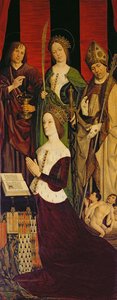 Tríptico de Moisés e a Sarça Ardente, painel à direita representando Jeanne de Laval (d.1498) com São João, Santa Catarina e São Nicolau, c.1476 (ver também 26542, 173010 e 232840)