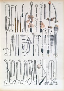 Instrumentos cirúrgicos para operações de amígdala, placa de "Tratado Completo sobre a Anatomia do Homem" por Jean-Baptiste Marc Bourgery (1797-1849) 1866-67