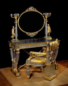 Mesa e cadeira de banho da Duquesa de Berry (Marie Caroline Ferdinande Louise de Bourbon, Princesa das Duas Sicílias (Deux Sicilies) (1798-1870). Cristal, bronze dourado e vidro eglomerante. Móveis realizados por Nicolas Henri Jacob (1782-1871) de Nicolas Henri Jacob