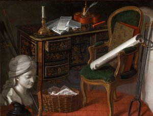 Um de um par de Devants de Cheminée: Uma escrivaninha, 1777