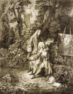 Cavalheiros de Jullienne e Watteau num parque de pós-pinturas de Watteau