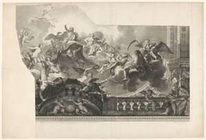 Pintura de teto com assembléia de deuses (placa 2) Plafond du Milieu de la Grande Gallerie du Palais Royal (título no objeto)