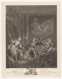 Um violinista e duas jovens mulheres num interior, um homem sentado olha
Le Chemin de la Fortune (título sobre o objecto) de Nicolas Joseph Voyez