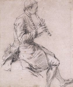 Um homem sentado tocando flauta, em perfil à direita, c.1720s de Nicolas Lancret
