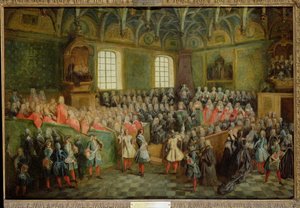 Cama da Justiça Realizada no Parlamento na Maioria de Luís XV (1710-1774), 22 de fevereiro de 1723 de Nicolas Lancret