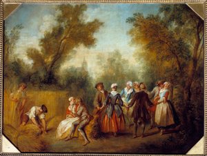 Cena de festa de verão na época da colheita. Pintura de Nicolas Lancret (1690-1743) Sol do século XVIII. 0,69x0,89 m de Nicolas Lancret