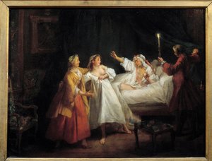 Histórias de Jean de La Fontaine: O Gascon Punished Painting on Copper de Nicolas Lancret (1690-1743) Sun. 0,28 x 0,36 m de Nicolas Lancret