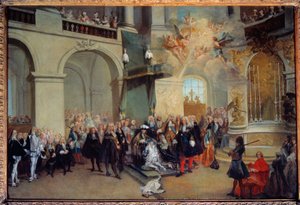 A entrega da Ordem do Espírito Santo (Ordem do Espírito Santo) na capela de Versalhes 3/06/1724 Pintura de Nicolas Lancret (1690-1743) 1724 Sol. 0,56x0,81 m de Nicolas Lancret