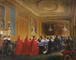 Louis-Philippe recebendo a Ordem da Liga das mãos da jovem rainha Victoria, 1844