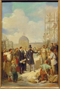 Napoleão III visita o local de construção do Novo Louvre