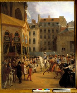 Rentree do Rei Carlos X em Paris, indo para Notre-Dame, após a morte do Rei Luís XVIII, 27/09/1824 Pintura de Nicolas Gosse (1787-1878) 1840 Sol. 1,92x1,54 m. Versalhes, musa do castelo