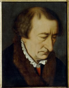 Retrato de Johann Neudorffer, o Velho (1497-1563) (Retrato de J. Neudorffer, o Velho). Escritor mestre autor da coleção Fundament (1519, Nuremberg), o mais antigo manual de escrita impressa. Pintura de Nicolas Neufchatel (cerca de 1527-cerca de 1590), óleo