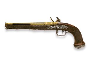 Uma de um par de pistolas de pederneira estriadas montadas em prata, Versailles