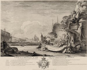Gravura alegórica da dádiva de navios, cerca de 1762 de Nicolas Ozanne