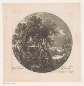 Paisagem com árvores e dois pastores com rebanho de Nicolas Perelle