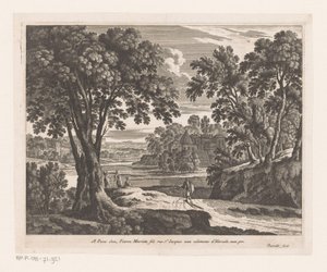 Paisagem com rio e caminhantes de Nicolas Perelle