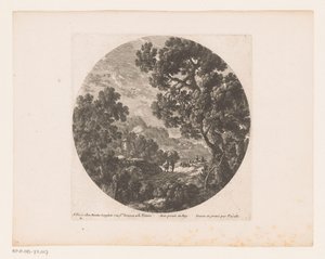Paisagem com caminhantes e pastores com rebanho de Nicolas Perelle